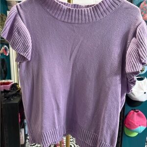 Lavender Short-Sleeve Ruffled Knit Sweater - Women